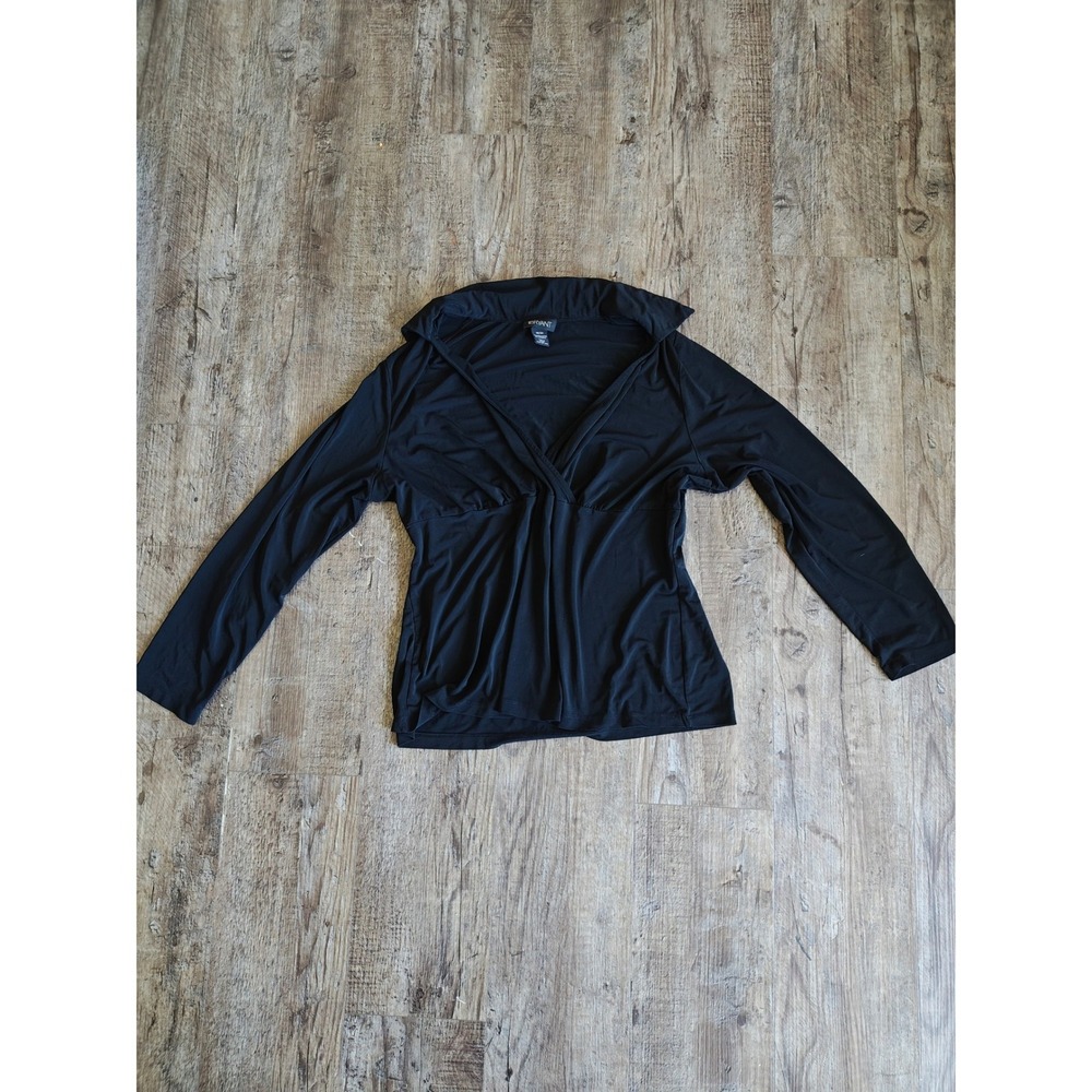 Lane Bryant Black Surplice V-Neck Shawl Collar Long Sleeve Top Size 18/20